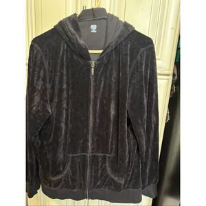 SJB Active Women's Velvet Velour Full Zip Hoodie Sweatshirt Black XL